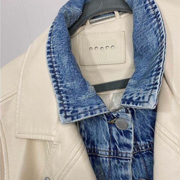 BLANK-NYC Cream white vegan leather jacket with removable denim collar. - Picture 6 of 15